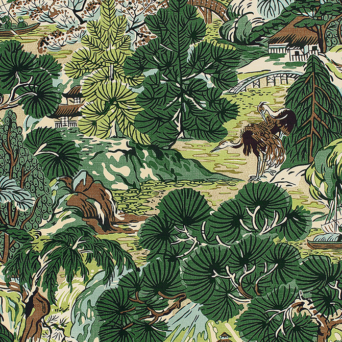 Thibaut Fabric Pagoda Trees Brown and Green F942025 Fabric 60% Linen, 30% Cot, 10% Nylon UNITED KINGDOM 20000 </p><p>Repeat: V: 34.5 54 - My Fabric Connection -