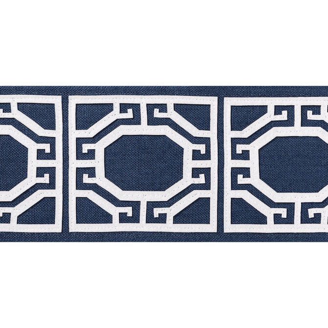 Thibaut Fabric Gate Applique Tape Navy E12005 Fabric 80% Linen, 20% Polyester INDIA - </p><p>Repeat: V: 4.12 3.87 - My Fabric Connection -