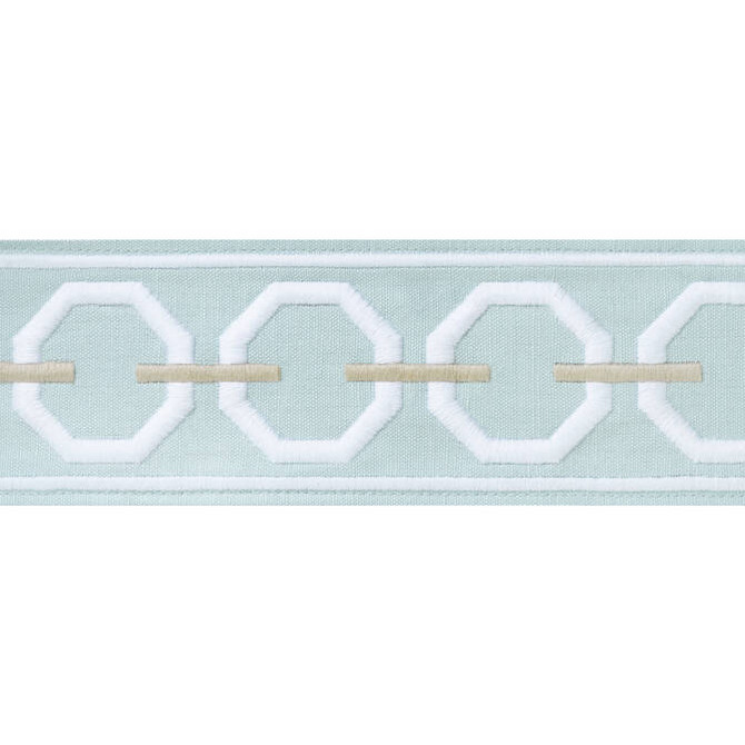 Thibaut Fabric Katonah Tape Mist and Linen E12169 Fabric 54% Cotton, 36% Linen, 10% Poly INDIA - </p><p>Repeat: V: 2.25 3 - My Fabric Connection -