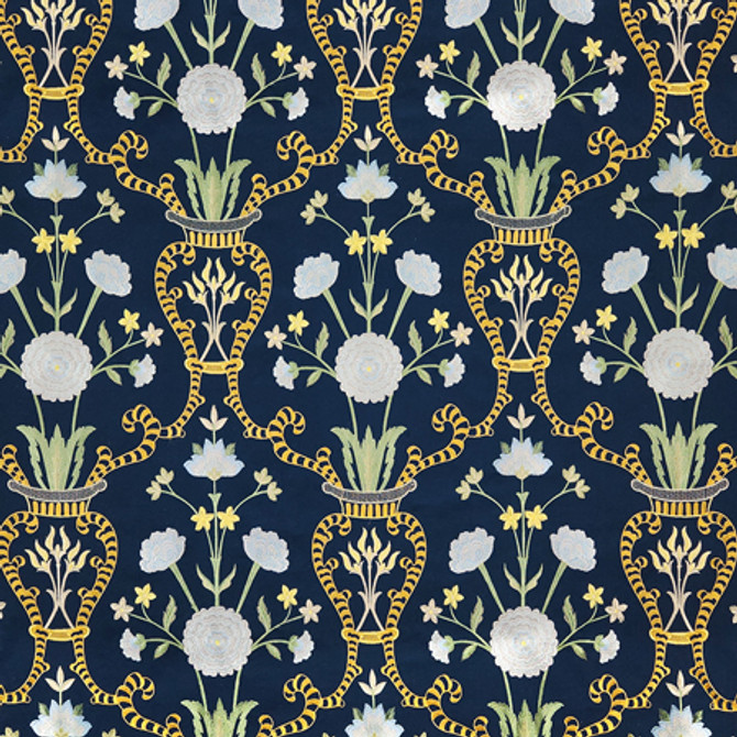 Carole Fabric Delicate Heart Navy Blue Crush Base: 100% Cotton Embr:71% Cotton, 21% Viscose,8% Polyester India 30 1/4" V, 9" H HD 50"" - My Fabric Connection -