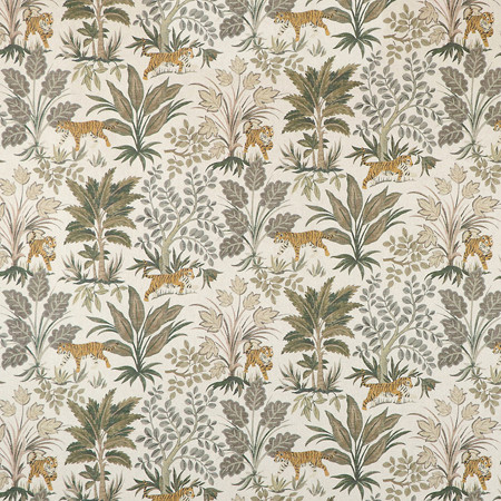 Carole Fabric Tiger Hunt Ecru Misty Glen 55% Linen, 45% Cotton Spain 13 1/2" V, 13 1/2" H HD 54"" - My Fabric Connection -