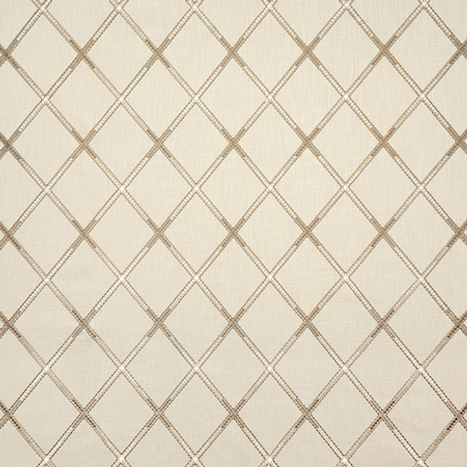Carole Fabric Diamond Array Oatmeal Neutral Ground Base: 100% Cotton Embr: 100% Rayon India 7 3/4" V, 6 1/4" H 51"" - My Fabric Connection -