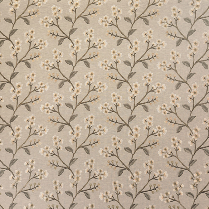 Carole Fabric Flowering Trees Fawn Neutral Ground Base: 71% Polyester, 29% Cotton Embr: 100% Polyester India 9 1/4" V, 12 3/4" H 52 1/2"" - My Fabric Connection -