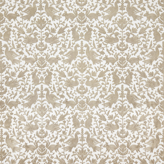 Carole Fabric Woodland Animals Ivory Neutral Ground Base: 52% Cotton, 48% Polyester Embr: 100% Rayon India 19" V, 8 1/2" H HD 51 3/4"" - My Fabric Connection -
