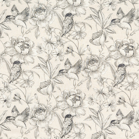 Carole Fabric Hidden Bird Graphite Oasis 55% Linen, 45% Viscose-Soil Repellent S Korea 25 3/4" V, 13 1/2" HD 54.75" - My Fabric Connection -
