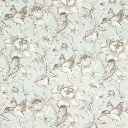 Carole Fabric Hidden Bird Vapor Oasis 55% Linen, 45% Viscose-Soil Repellent S Korea 25 3/4" V, 13 1/2" HD 54.75" - My Fabric Connection -