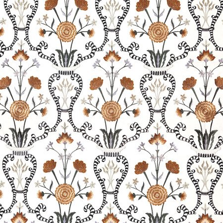 Carole Fabric Delicate Heart Cayenne Sunset Serenade Base: 100% Cotton Embr:71% Cotton, 21% Viscose,8% Polyester India 30 1/4" V, 9" H HD 50"" - My Fabric Connection -