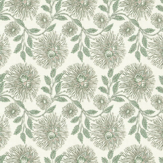 Stout Fabric Dahlia 1 Aloe Fabric 50%COT 35%SVI 15%LIN INDIA CATB 117-2013 WYZENBEEK 51 000 DOUBLE RUB WEAR TEST (HEAVY DUTY) </p><p>Repeat: H: 13.750, V: 9.750 55 in - My Fabric Connection -