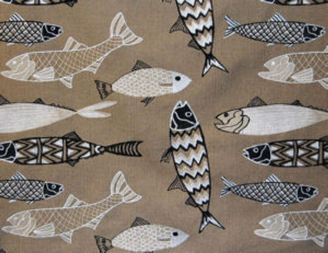 Norbar Fabric Fish Taupe SOLEIL 100% SOLUTION DYED POLYESTER CHINA 11 1/2"V 18"H 54 - My Fabric Connection -