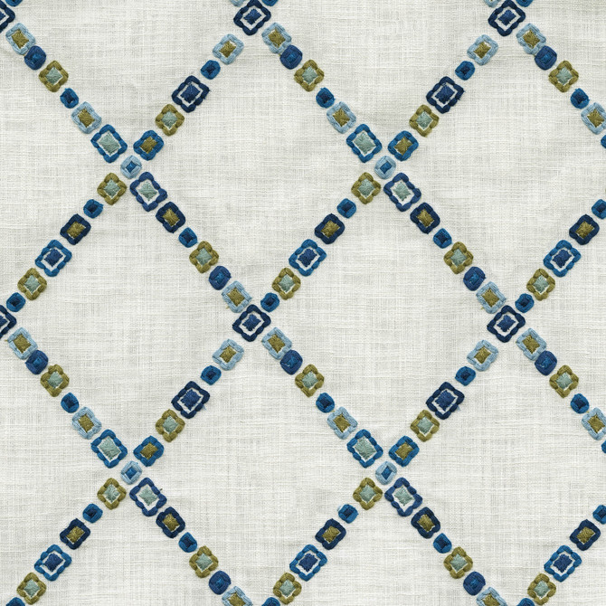 P/K LIFESTYLES Fabric Diamond Jewel Emb. Aegean 471131 - Base: 100% cotton / Emb. 100% polyester India 51000 Horizontal: 6.5 and Vertical: 7.5 55 - My Fabric Connection -