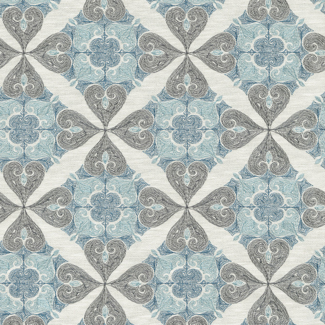 VILLA D'ASCOLI Fabric Oasis Emb. Porcelain 570032 - Base 72% polyester, 28% cotton / Emb. 100% polyester India 51000 Horizontal: 6.75 and Vertical: 6.27 56 - My Fabric Connection -