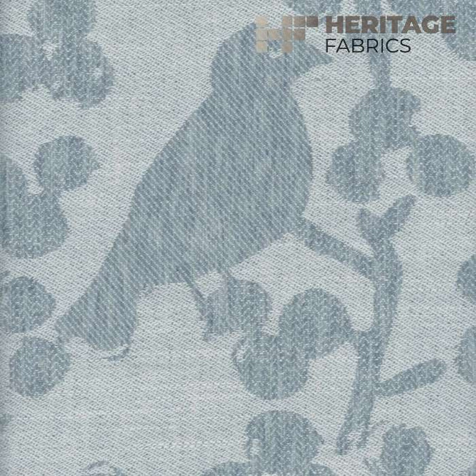 Heritage Fabric Songbird Sky - 91% Poly +5% Cotton +4% Linnen India 15,000 Horizontal: 12.5" and Vertical: 16" 54" - My Fabric Connection -