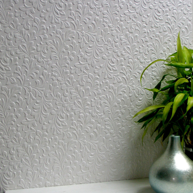 Brewster Wilton White Paintable Anaglypta Original Wallpaper Anaglypta XII Covers about 55 square feet 20-in by 33-ft long roll Unpasted 10.6 - My Fabric Connection -