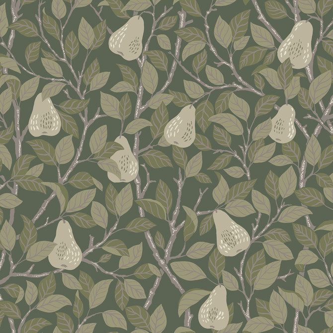 A-Street Prints Pirum Green Pear Wallpaper Annelie Covers about 57.5 square feet Sweden Unpasted 20.9-in repeat, half drop match 20.9-in by 33-ft long roll - My Fabric Connection -