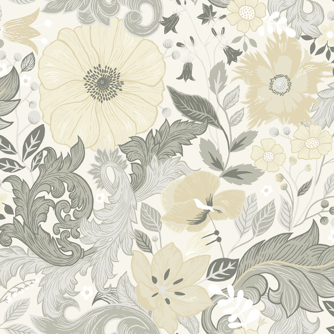 A-Street Prints Victoria Pastel Floral Nouveau Wallpaper Annelie Covers about 57.5 square feet Sweden Unpasted 20.9-in repeat, half drop match 20.9-in by 33-ft long roll - My Fabric Connection -