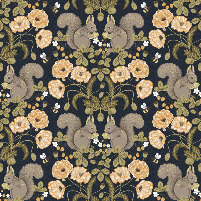 A-Street Prints Kurre Dark Blue Woodland Damask Wallpaper Annelie Covers about 57.5 square feet Sweden Unpasted 10.4-in repeat, straight match 20.9-in by 33-ft long roll - My Fabric Connection -