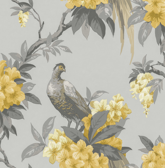 Brewster Golden Pheasant Grey Floral Wallpaper Archive Collection Covers about 56.4 square feet Great Britain Unpasted 21-in repeat, drop match 20.5-in by 33-ft long roll - My Fabric Connection -