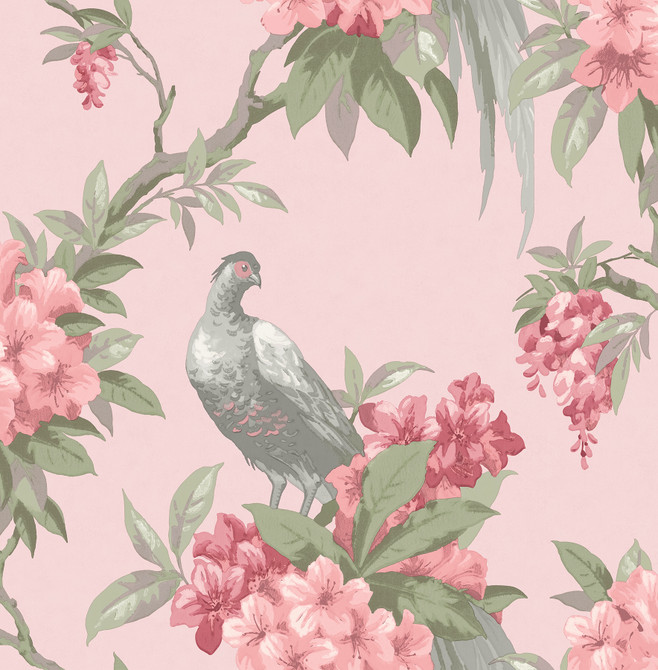 Brewster Golden Pink Floral Wallpaper Archive Collection Covers about 56.4 square feet Great Britain Unpasted 21-in repeat, drop match 20.5-in by 33-ft long roll - My Fabric Connection -