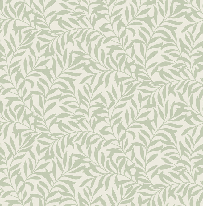 Brewster Salix Sage Leaf Wallpaper Archive Collection Covers about 56.4 square feet Great Britain Unpasted 21-in repeat, drop match 20.5-in by 33-ft long roll - My Fabric Connection -