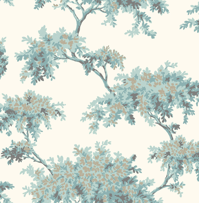 Brewster Ashdown Teal Tree Wallpaper Archive Collection Covers about 56.4 square feet Great Britain Unpasted 21-in repeat, drop match 20.5-in by 33-ft long roll - My Fabric Connection -
