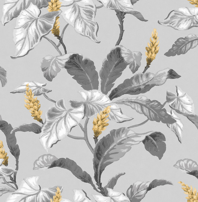 Brewster Meridian Parade Grey Tropical Leaves Wallpaper Archive Collection Covers about 56.4 square feet 20.5-in by 33-ft long roll Unpasted 21 - My Fabric Connection -