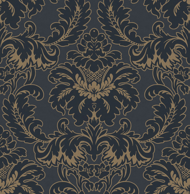 Brewster Windsor Blue Damask Wallpaper Archive Collection Covers about 56.4 square feet Great Britain Unpasted 21-in repeat, straight match 20.5-in by 33-ft long roll - My Fabric Connection -