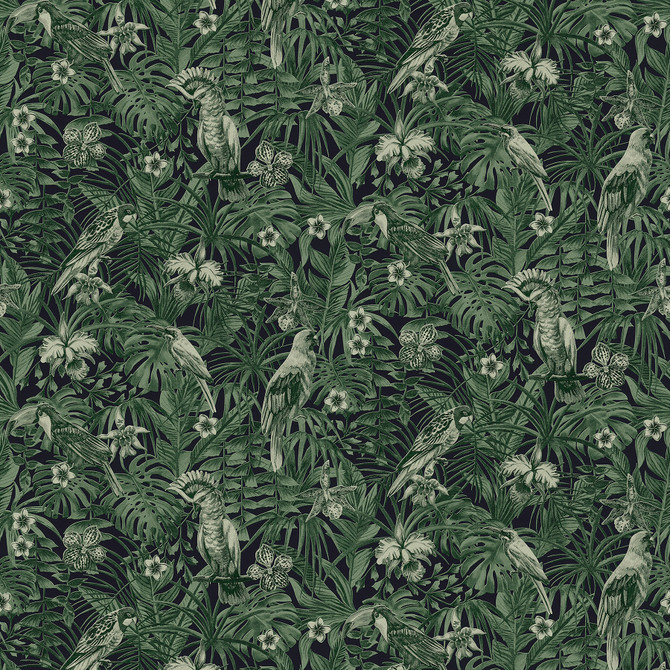 Advantage Susila Green Tropical Wallpaper Bali Covers about 57.8 square feet Germany Unpasted 25.2-in repeat, drop match 21-in by 33-ft long roll - My Fabric Connection -