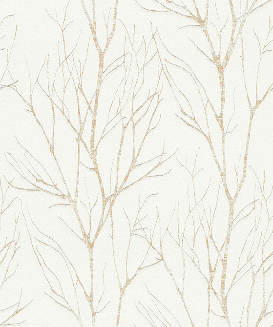 Advantage Diani Gold Metallic Tree Wallpaper Bali Covers about 57.8 square feet Germany Unpasted 25.2-in repeat, straight match 21-in by 33-ft long roll - My Fabric Connection -