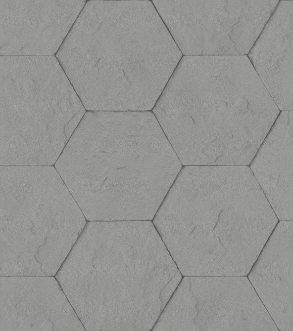Advantage Bascom Dark Grey Stone Hexagon Wallpaper Beyond Textures Covers about 57.8 square feet Germany Unpasted 3.94-in repeat, drop match 21-in by 33-ft long roll - My Fabric Connection -