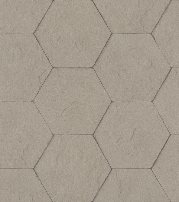 Advantage Bascom Light Grey Stone Hexagon Wallpaper Beyond Textures Covers about 57.8 square feet Germany Unpasted 3.94-in repeat, drop match 21-in by 33-ft long roll - My Fabric Connection -