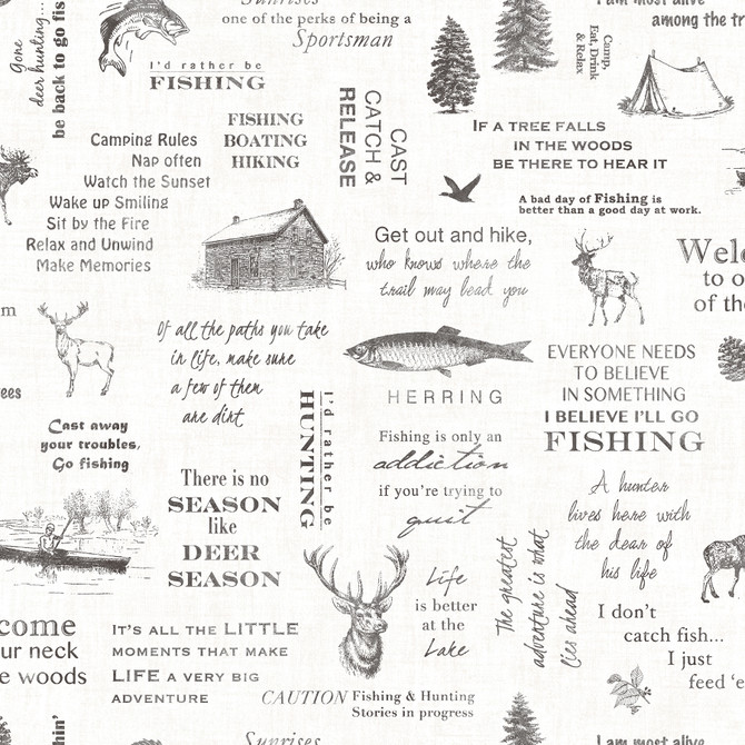 Chesapeake North Black Camping Quotes Wallpaper Birch & Sparrow Covers about 56.4 square feet United States Prepasted 20.5-in repeat, drop match 20.5-in by 33-ft long roll - My Fabric Connection -