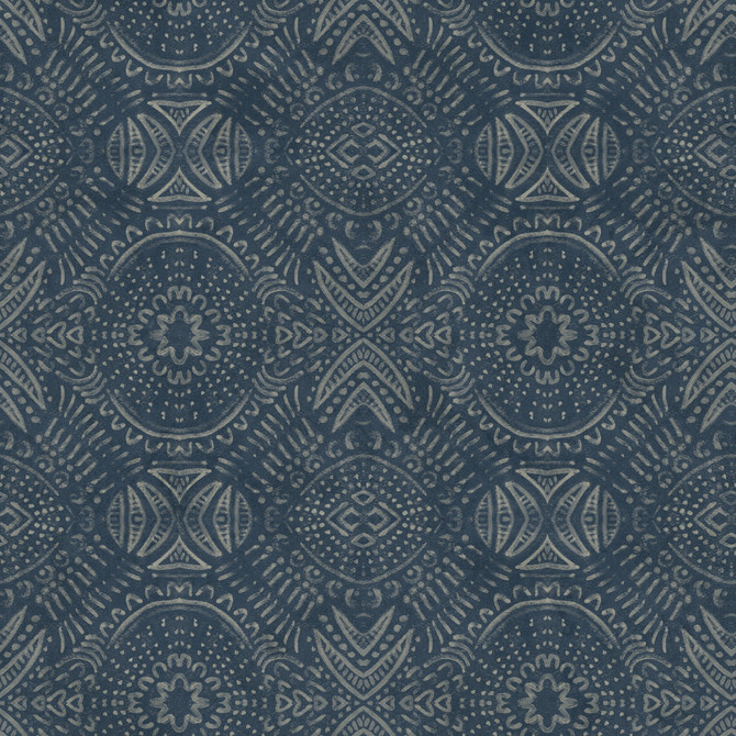 Chesapeake Java Navy Medallion Wallpaper Birch & Sparrow Covers about 56.4 square feet United States Prepasted 20.5-in repeat, straight match 20.5-in by 33-ft long roll - My Fabric Connection -