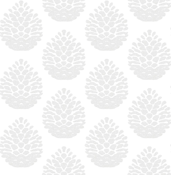 Chesapeake Totem Light Grey Pinecone Wallpaper Birch & Sparrow Covers about 56.4 square feet Great Britain Prepasted 6.9-in repeat, straight match 20.5-in by 33-ft long roll - My Fabric Connection -