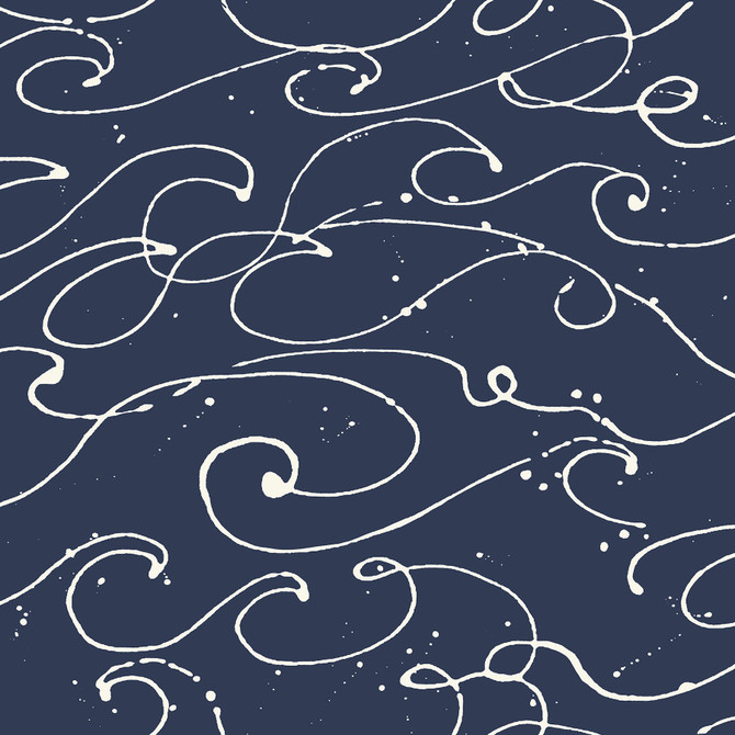 Chesapeake Kuroshio Navy Ocean Wave Wallpaper Blue Heron Covers about 56.4 square feet United States Prepasted 20.5-in repeat, half drop match 20.5-in by 33-ft long roll - My Fabric Connection -