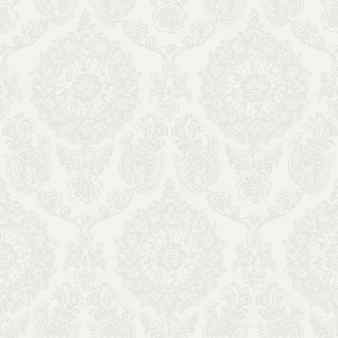 Chesapeake Helm Damask White Floral Medallion Wallpaper Blue Heron Covers about 56.4 square feet United States Prepasted 20.5-in repeat, straight match 20.5-in by 33-ft long roll - My Fabric Connection -