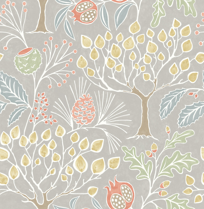 A-Street Prints Shiloh Light Grey Botanical Wallpaper BlueBell Covers about 56.4 square feet Great Britain Unpasted 20.9-in repeat, straight match 20.5-in by 33-ft long roll - My Fabric Connection -