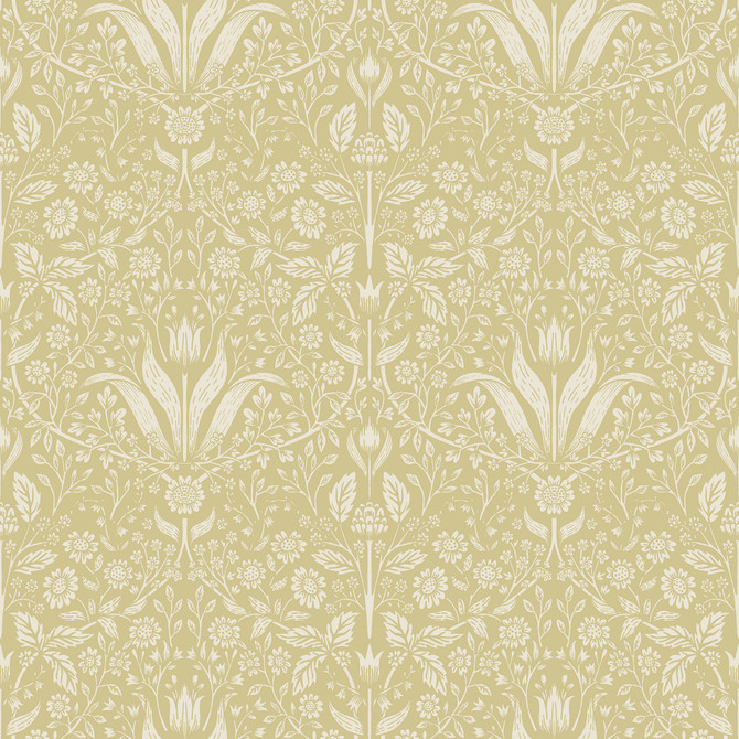 A-Street Prints Mara Yellow Tulip Ogee Wallpaper Botanica Covers about 57.5 square feet Sweden Unpasted 20.9-in repeat, straight match 20.9-in by 33-ft long roll - My Fabric Connection -