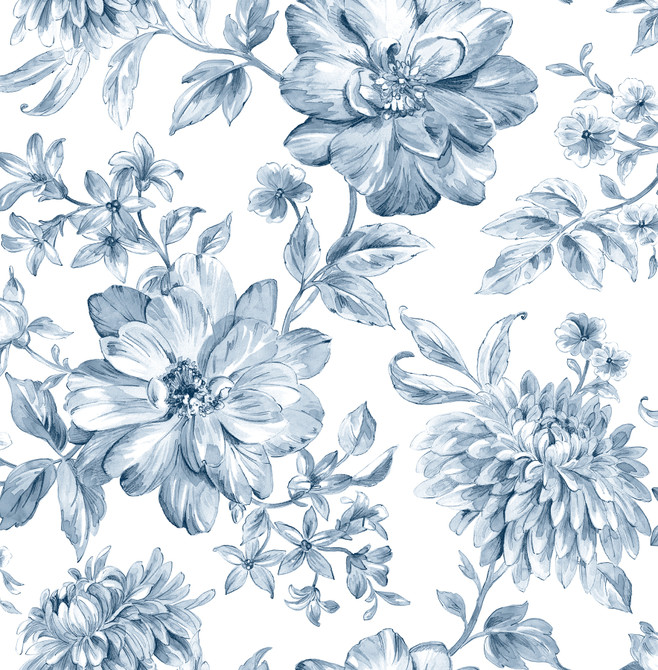 Brewster Gabriela Blue Floral Wallpaper Brewster Essentials Covers about 56.4 square feet Great Britain Unpasted 20.9-in repeat, drop match 20.5-in by 33-ft long roll - My Fabric Connection - Brewster Gabriela Blue Floral Wallpaper Brewster Essentials Covers about 56.4 square feet Great Britain Unpasted 20.9-in repeat, drop match 20.5-in by 33-ft long roll - My Fabric Connection -