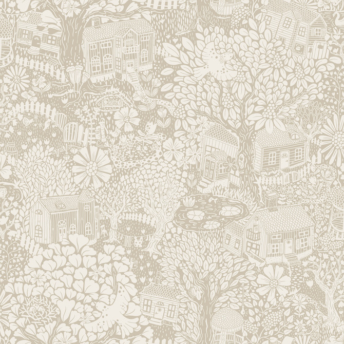 A-Street Prints Bygga Bo Light Grey Woodland Village Wallpaper Briony Covers about 57.5 square feet Sweden Unpasted 20.9-in repeat, half drop match 20.9-in by 33-ft long roll - My Fabric Connection -