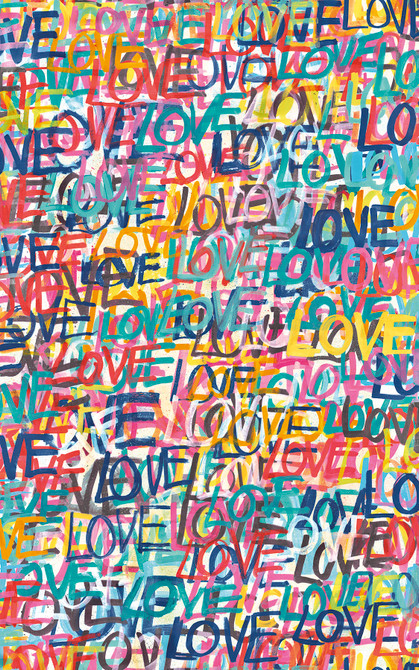 ohpopsi Indio Multicolor Love Scribble Wallpaper Concept Covers about 54.2 square feet Great Britain Unpasted 31.5-in repeat, half drop match 19.7-in by 33-ft long roll - My Fabric Connection -