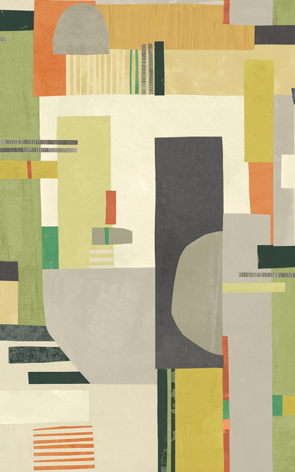 ohpopsi Rhodes Sage Blocs Wallpaper Concept Covers about 54.2 square feet Great Britain Unpasted 31.5-in repeat, half drop match 19.7-in by 33-ft long roll - My Fabric Connection -