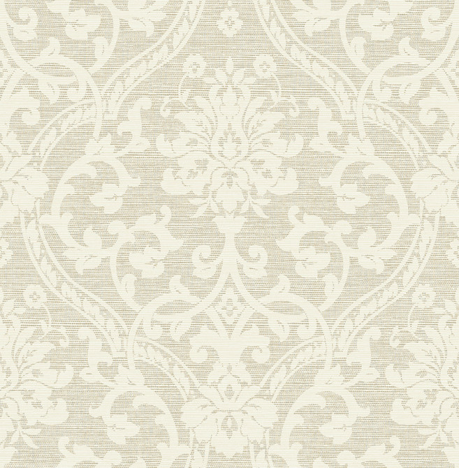 Advantage Evette Neutral Damask Wallpaper Curio Covers about 56.4 square feet Great Britain Unpasted 20.8-in repeat, straight match 20.5-in by 33-ft long roll - My Fabric Connection -