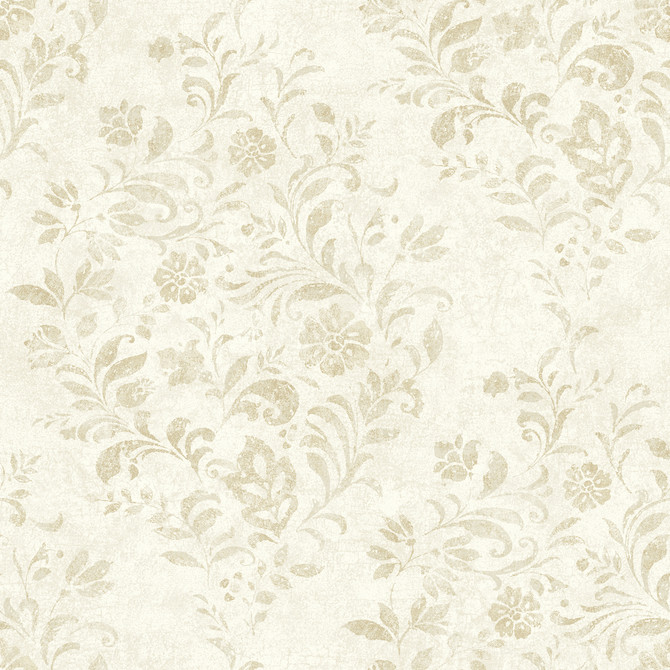 Chesapeake Isidore Wheat Scroll Wallpaper Delphine Covers about 56.4 square feet United States Prepasted 20.5-in repeat, straight match 20.5-in by 33-ft long roll - My Fabric Connection -