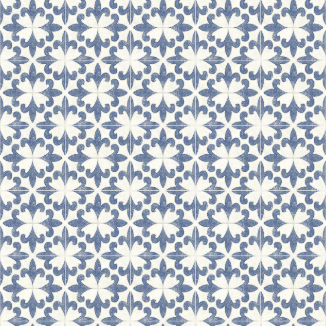 Chesapeake Remy Blue Fleur Tile Wallpaper Delphine Covers about 56.4 square feet 20.5-in by 33-ft long roll Prepasted 20.5 - My Fabric Connection -
