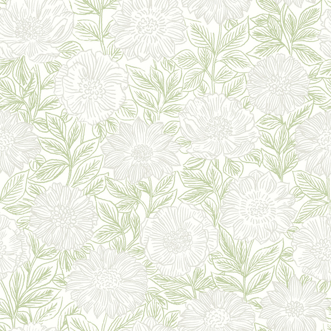Chesapeake Faustin Green Floral Wallpaper Delphine Covers about 56.4 square feet 20.5-in by 33-ft long roll Prepasted 20.5 - My Fabric Connection -