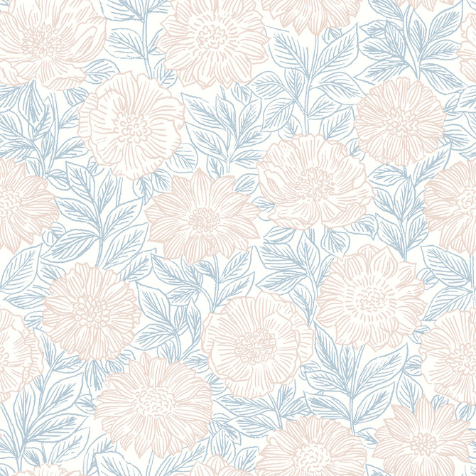 Chesapeake Faustin Blush Floral Wallpaper Delphine Covers about 56.4 square feet 20.5-in by 33-ft long roll Prepasted 20.5 - My Fabric Connection -