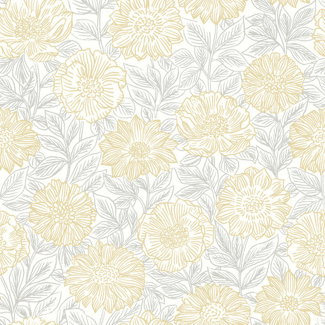 Chesapeake Faustin Yellow Floral Wallpaper Delphine Covers about 56.4 square feet United States Prepasted 20.5-in repeat, straight match 20.5-in by 33-ft long roll - My Fabric Connection -