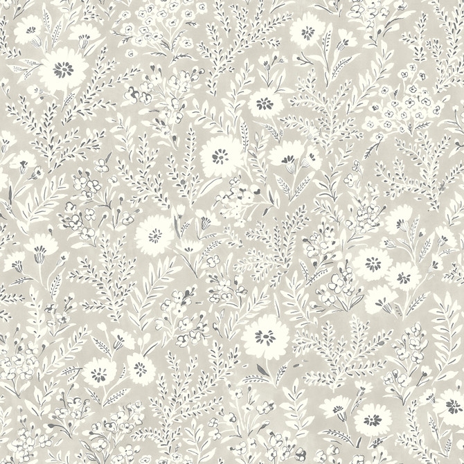 Chesapeake Agathon Taupe Floral Wallpaper Delphine Covers about 56.4 square feet United States Prepasted 20.5-in repeat, half drop match 20.5-in by 33-ft long roll - My Fabric Connection -