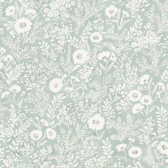 Chesapeake Agathon Seafoam Floral Wallpaper Delphine Covers about 56.4 square feet United States Prepasted 20.5-in repeat, half drop match 20.5-in by 33-ft long roll - My Fabric Connection -
