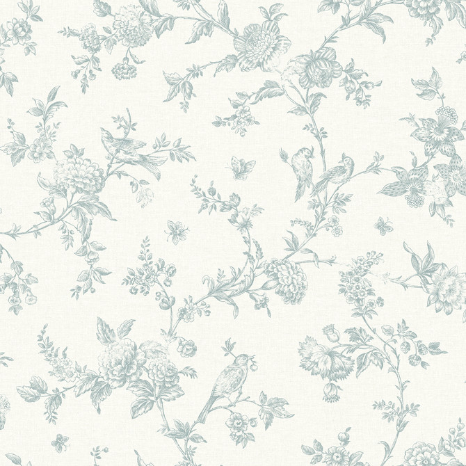 Chesapeake Nightingale Seafoam Floral Trail Wallpaper Delphine Covers about 56.4 square feet 20.5-in by 33-ft long roll Prepasted 20.5 - My Fabric Connection -